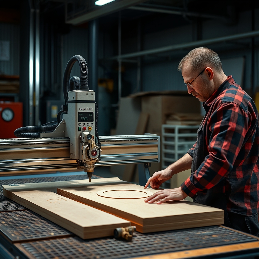 Operator memotong MDF menggunakan CNC router