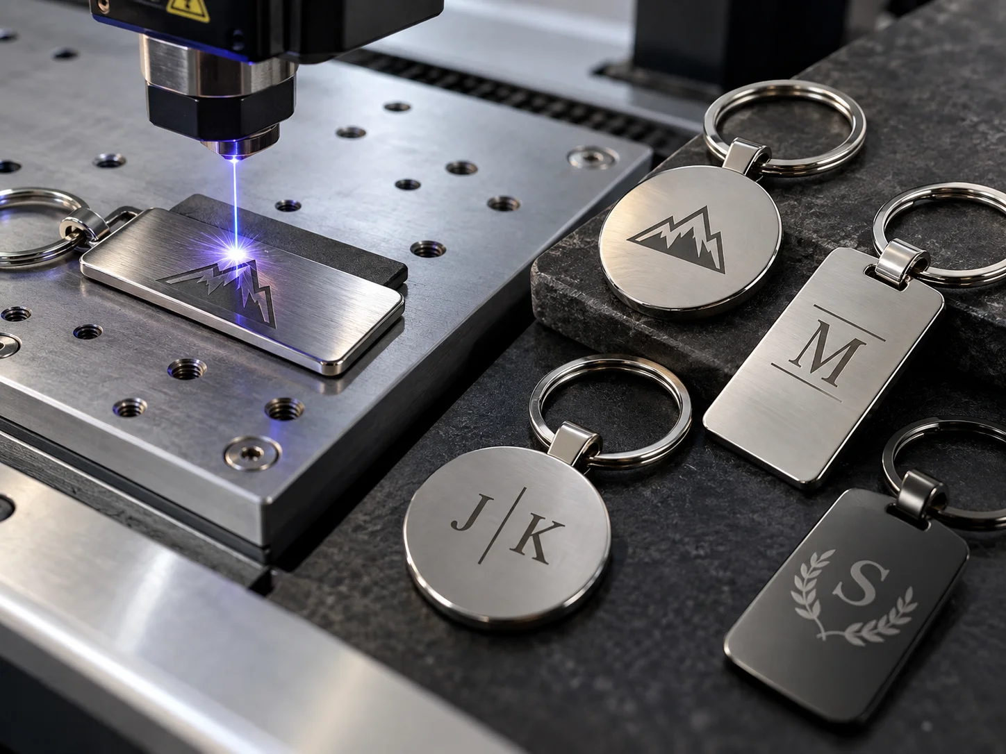 Gantungan kunci metal dengan personalisasi laser engraving